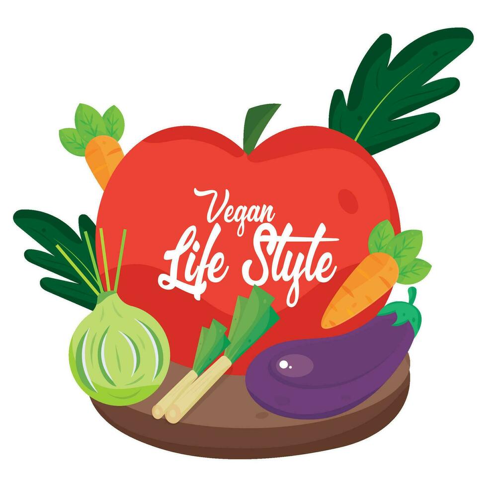 Vegan lifestyle poster with group of colored vegetables Vector illustration