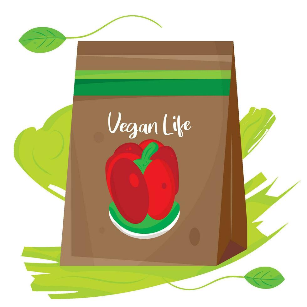 Colored vegan lifestyle poster Isolated bag with vegetables Vector illustration