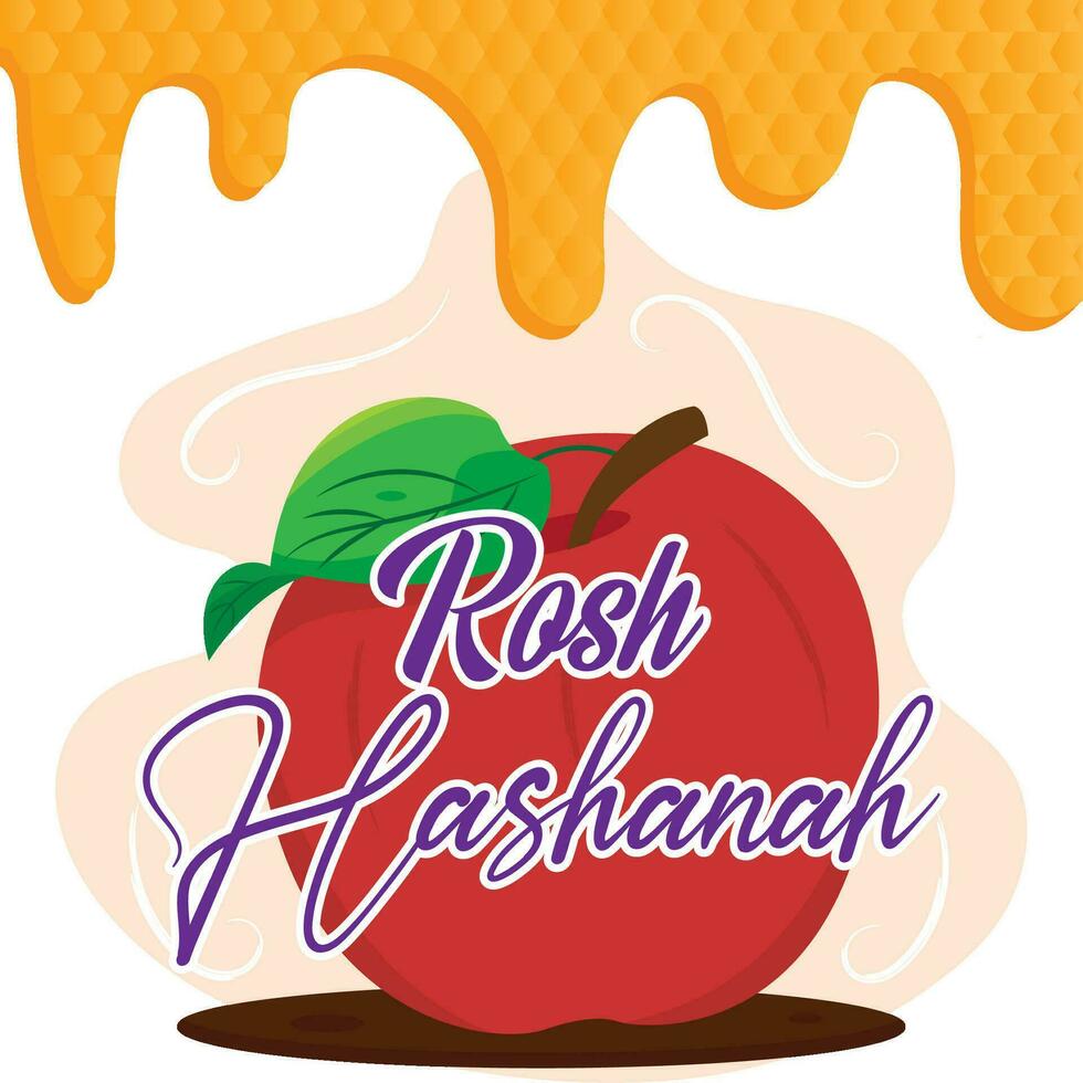 Colored rosh hashanah poster Red apple and honey Vector illustration