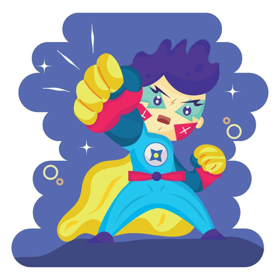 Isolated cute male superhero cartoon character Vector illustration