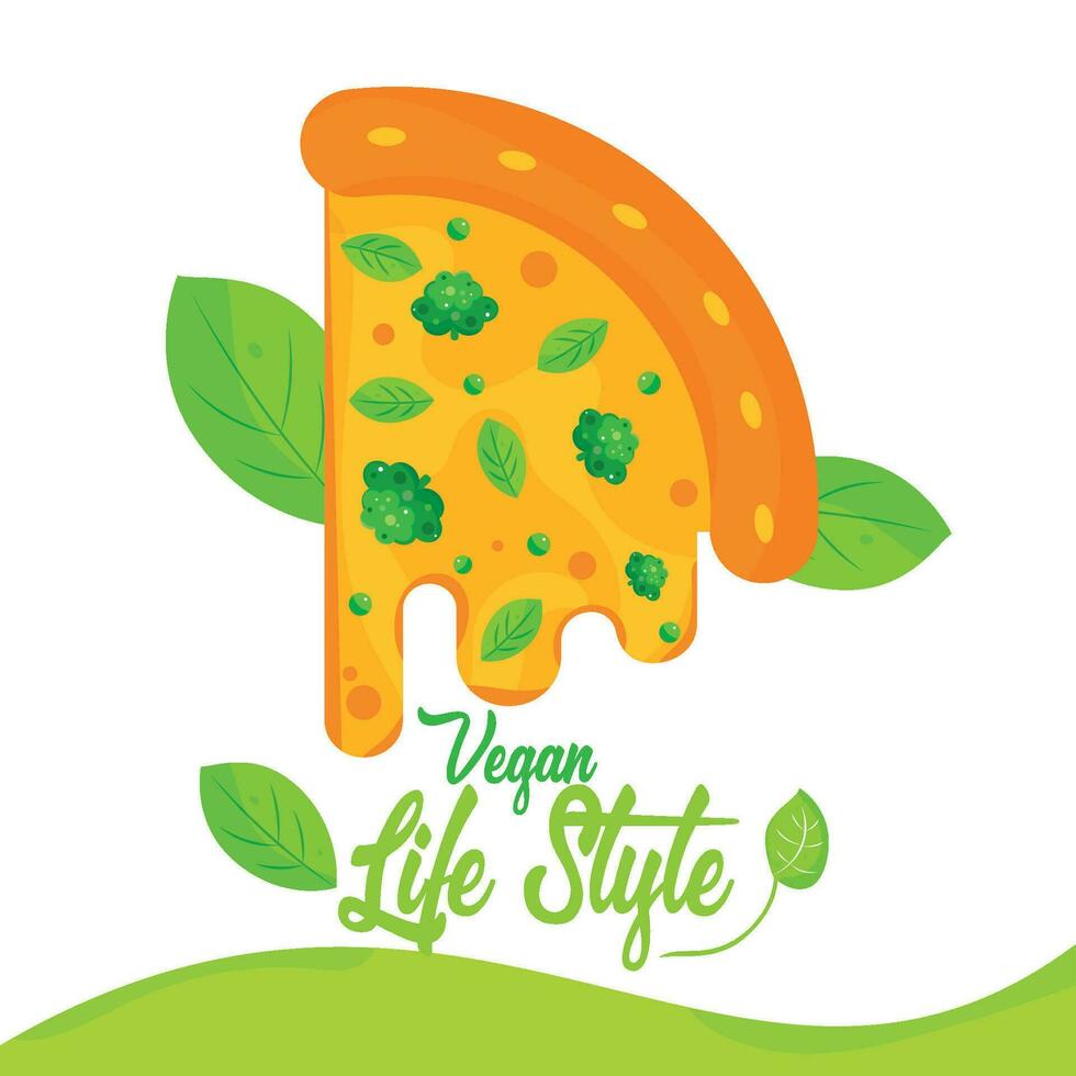 vegano estilo de vida póster con vegano Pizza vector ilustración