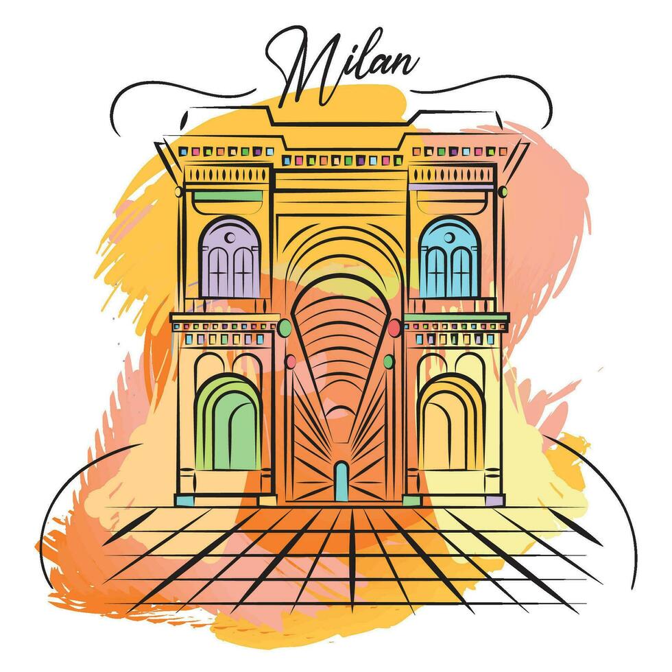 Watercolor sketch of Milan landscape Vector illustration