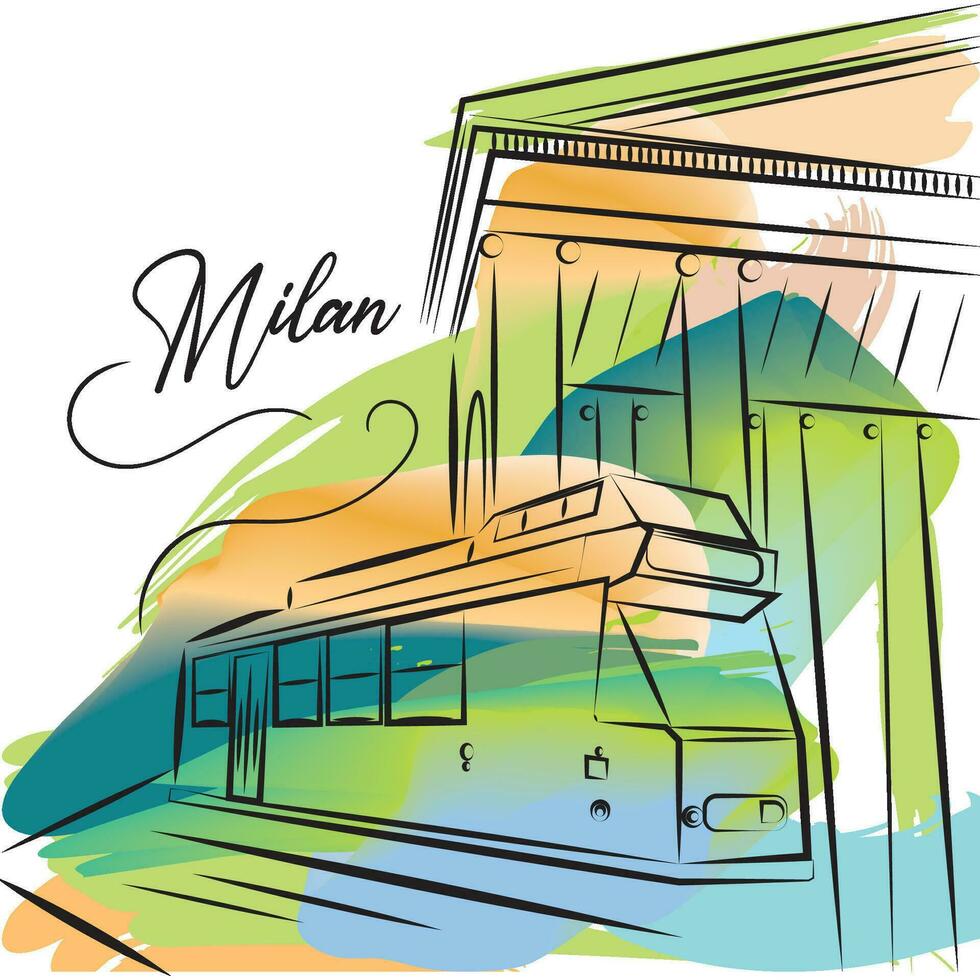 Watercolor sketch of Milan landscape Vector illustration