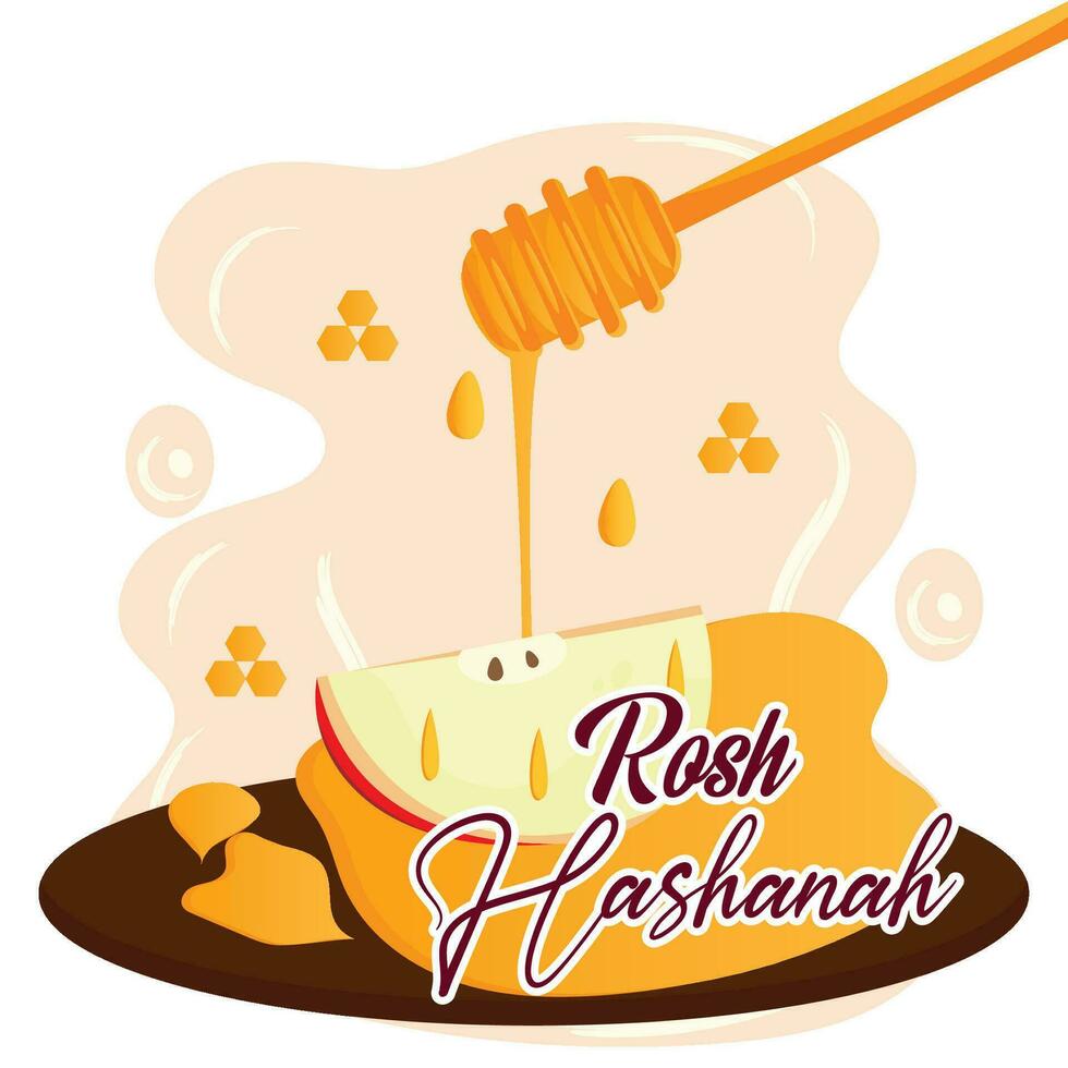 Cute rosh hashanah poster Honey stick with a cut apple Vector illustration