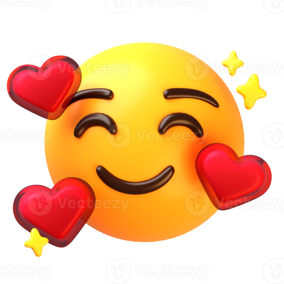 Smiling face with three hearts 3D Emoji Icon in transparant background png