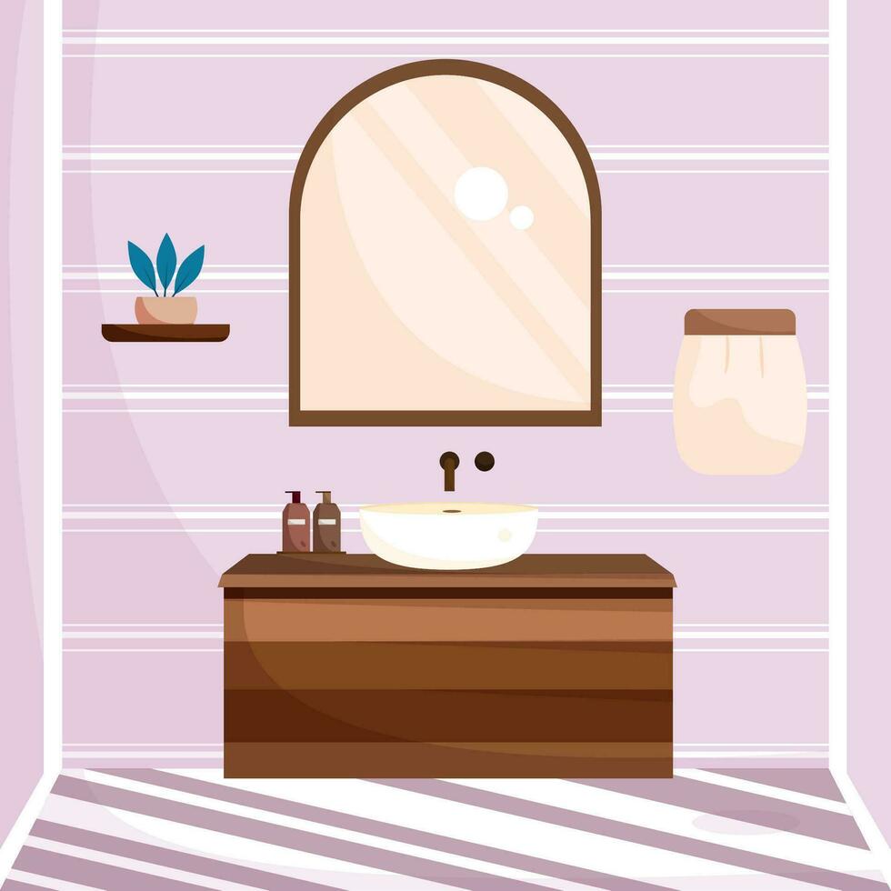 Colored bathroom with towel and washbasin Vector illustration