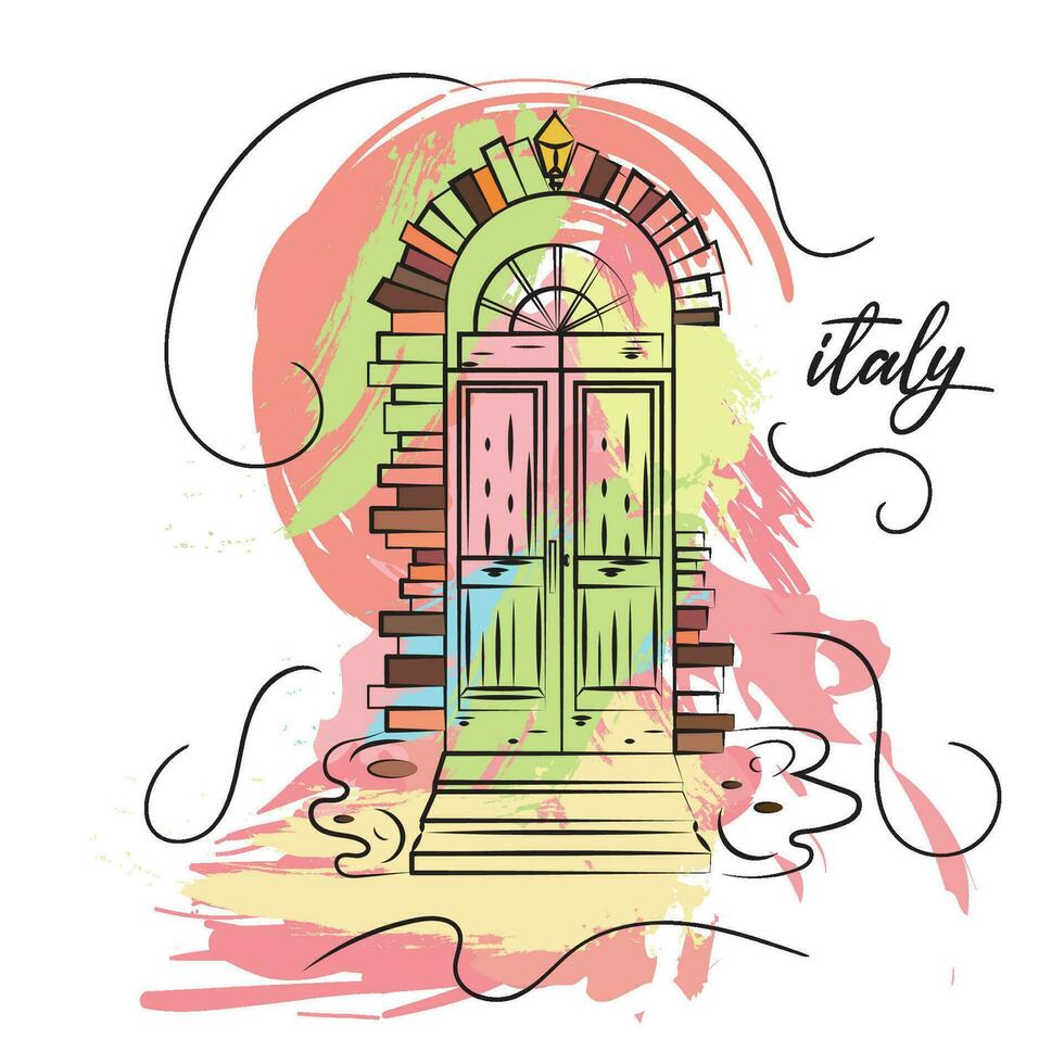 Watercolor sketch of an italian door landmark Italy Vector illustration