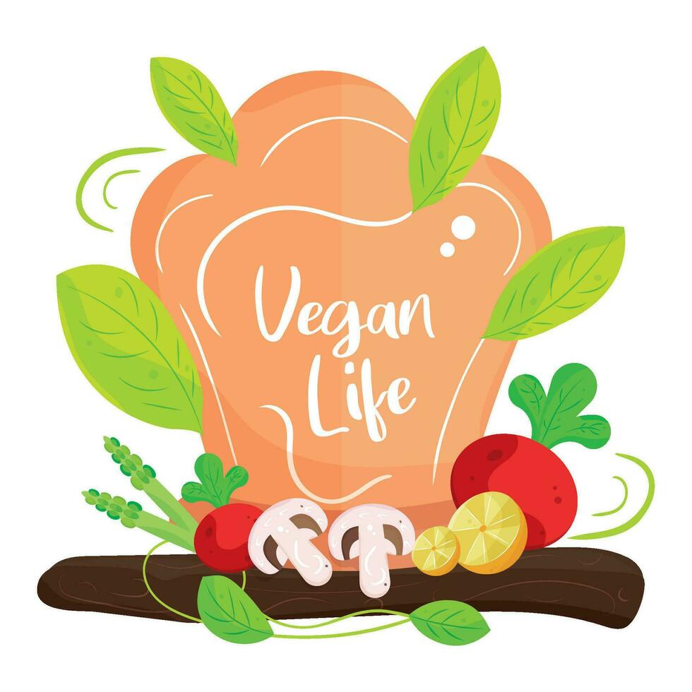 de colores vegano estilo de vida póster con vegetales y cocinero sombrero vector ilustración