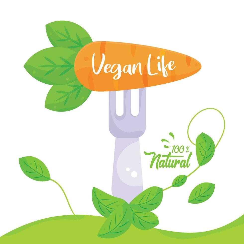 Carrot on a fork Vegan lifestyle Vector illustration