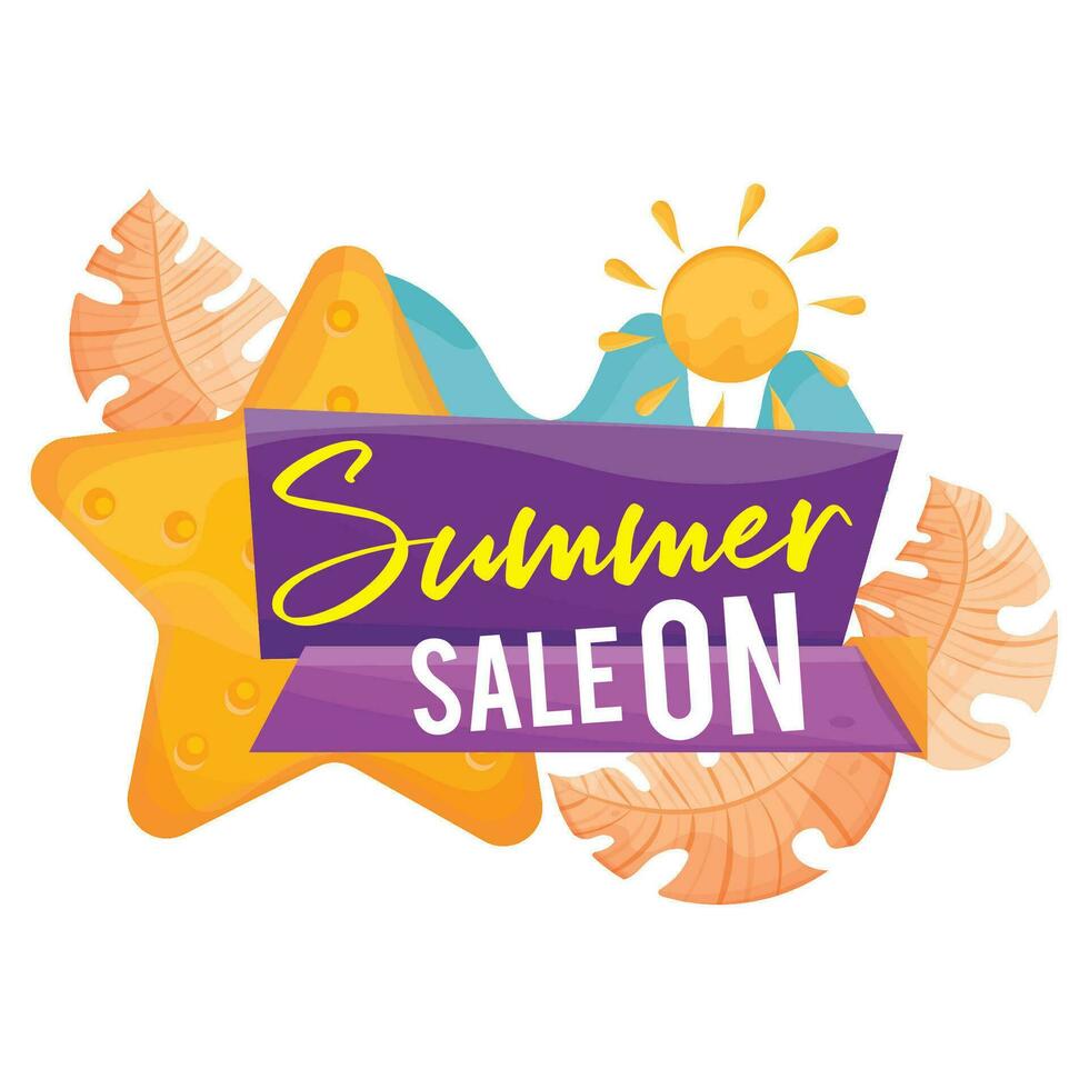 Colored summer sale banner with seaweed and stars Vector illustration
