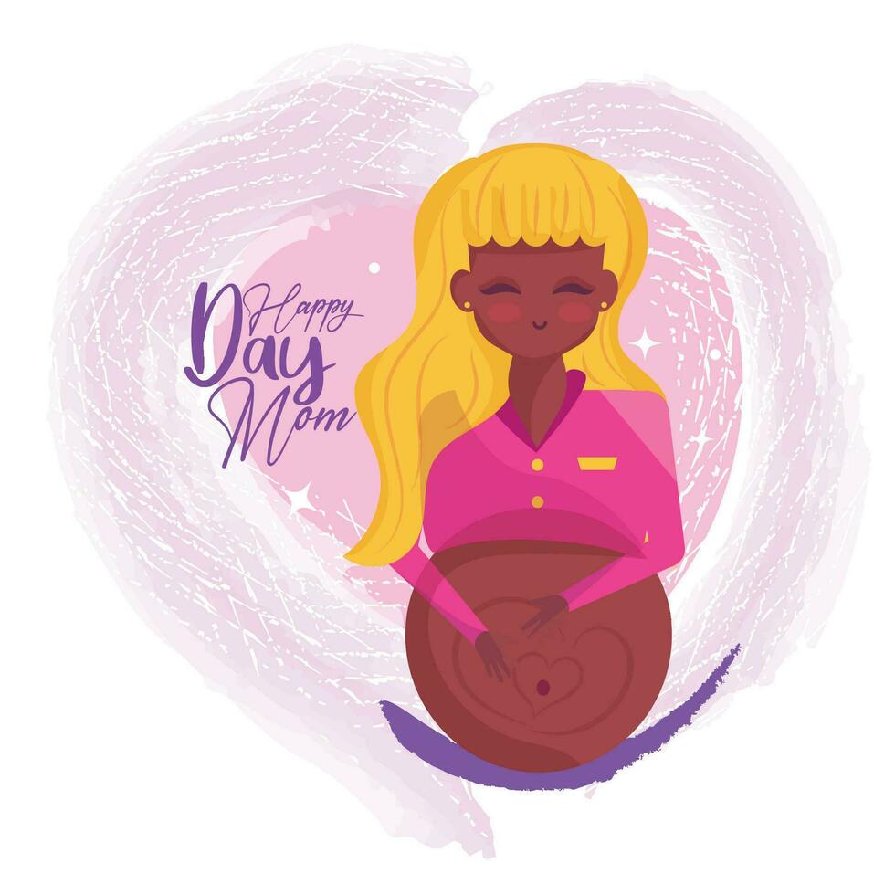 aislado embarazada mujer personaje con rubia pelo madre día celebracion vector ilustración