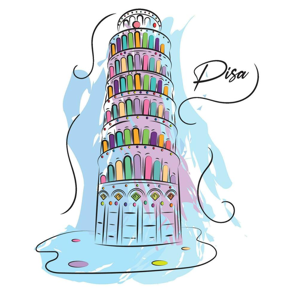 Watercolor sketch of Pisa tower landmark Italy Vector illustration