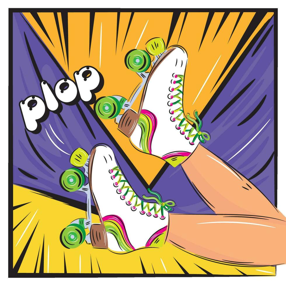 Pair of legs with skate Retro comic page Vector illustration