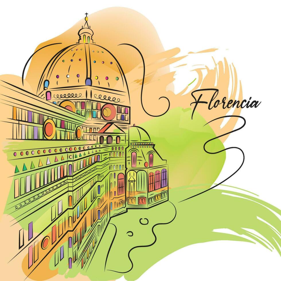 Watercolor sketch of Florencia cityscape Vector illustration