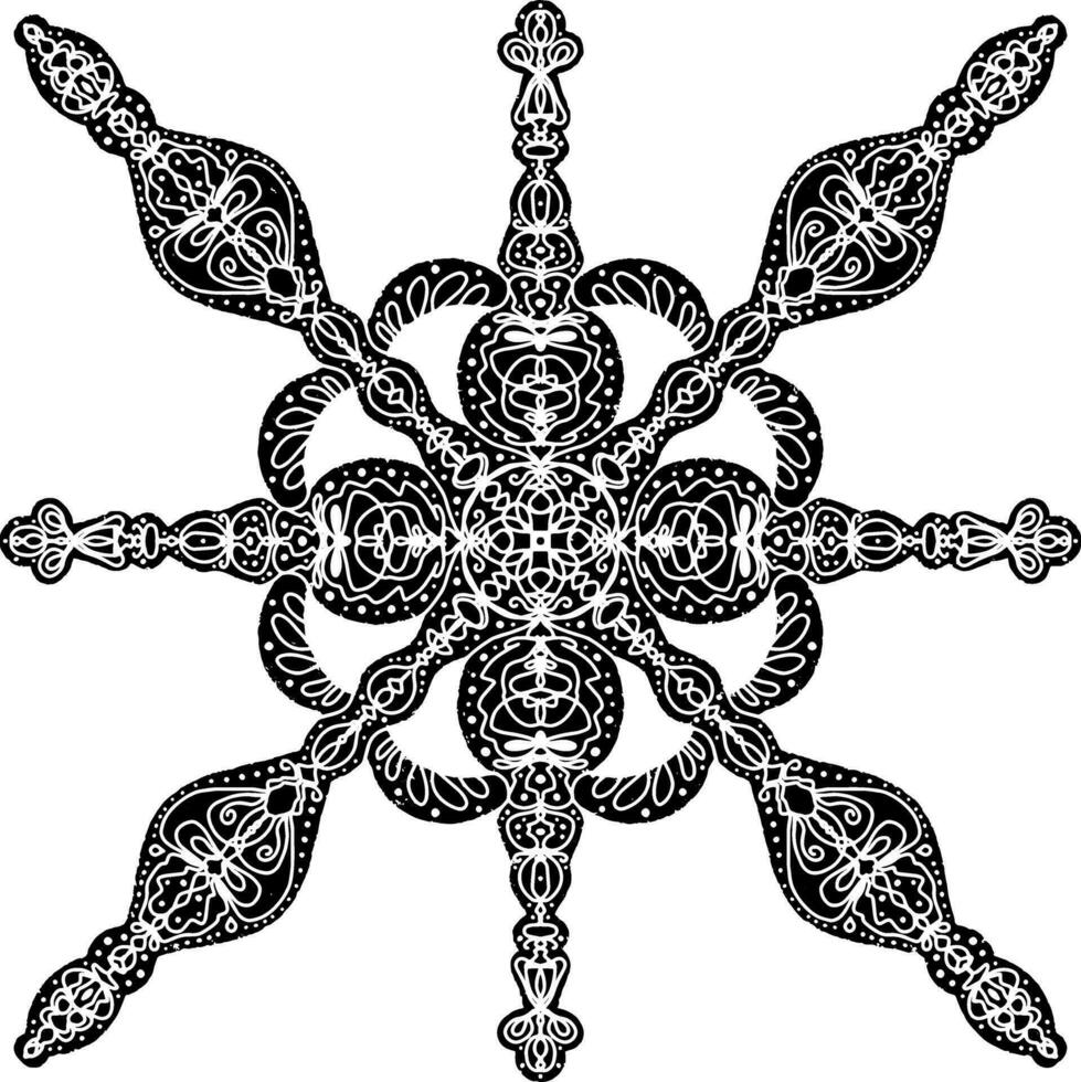 a black and white snowflake design with ornamental patterns vector
