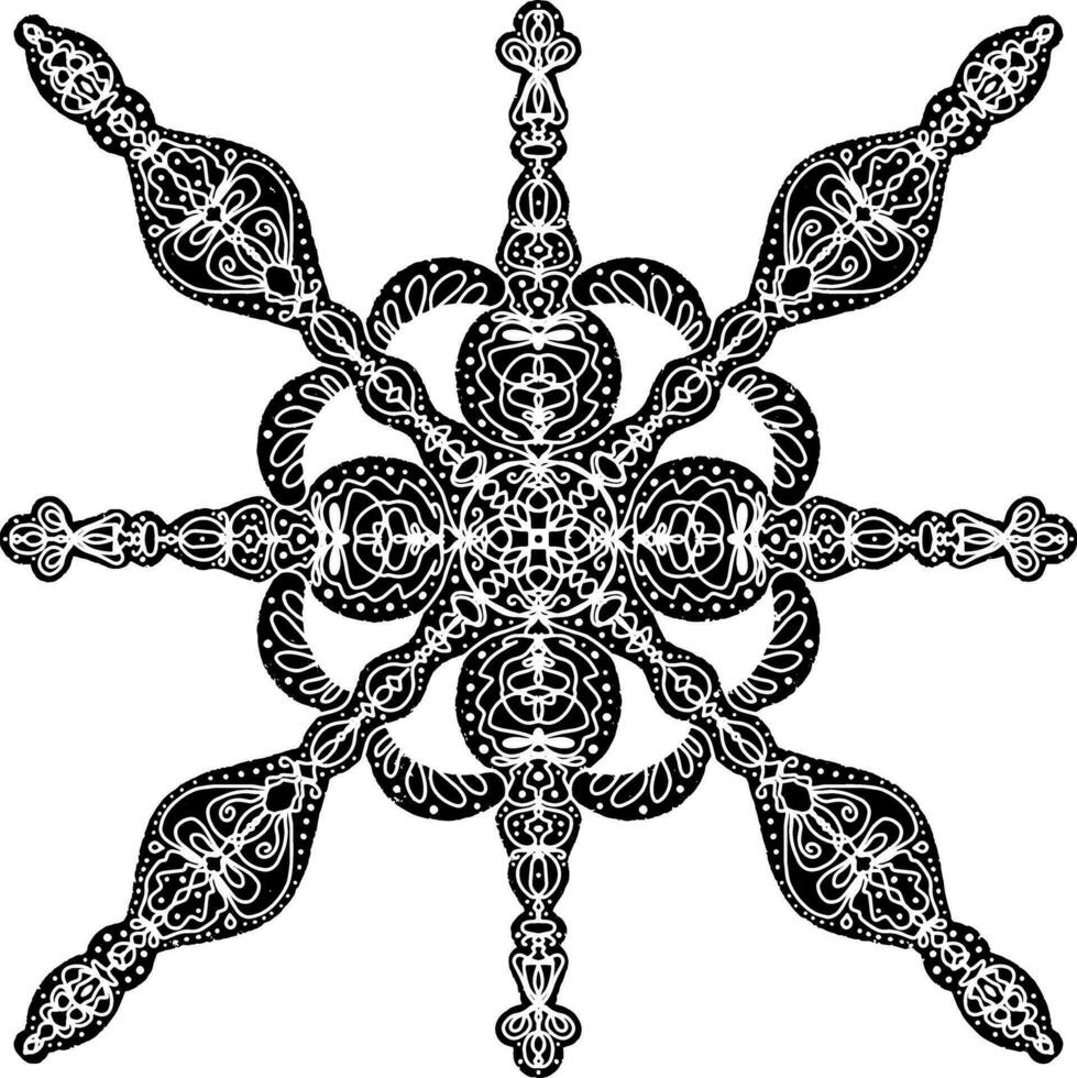 a black and white snowflake design with ornamental patterns vector