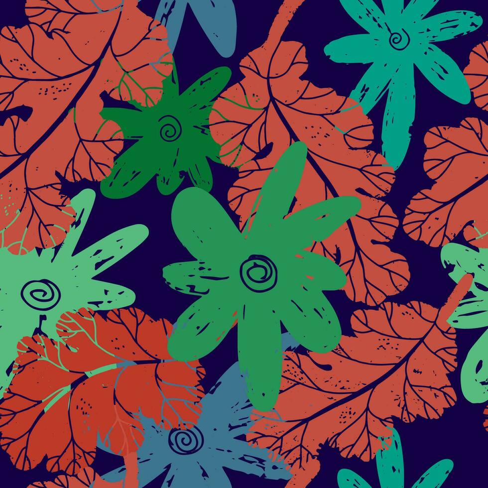 a colorful pattern with leaves and flowers vector