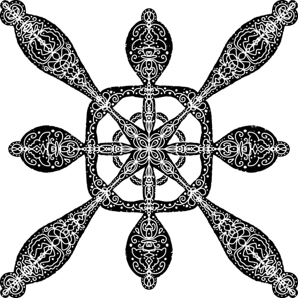 a black and white snowflake design with ornamental patterns vector