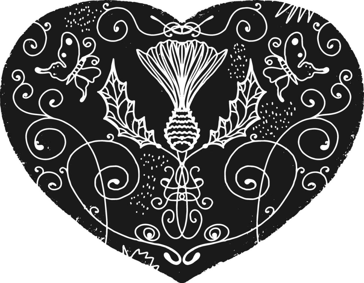 a heart shaped design with a thistle flower vector