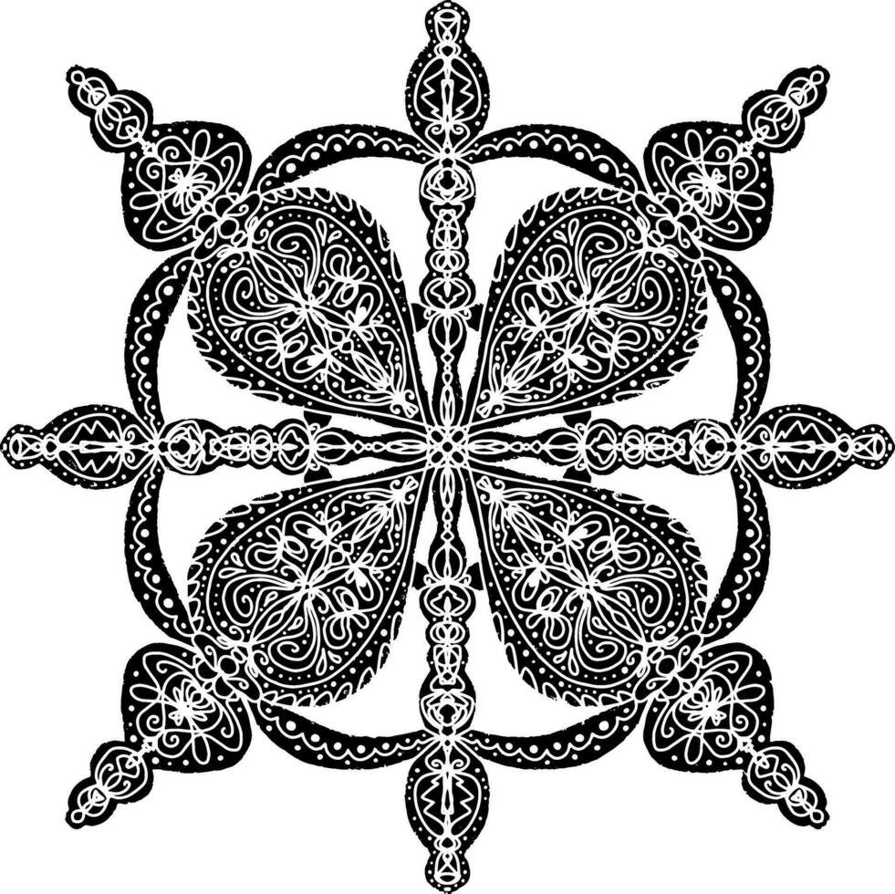 un negro y blanco ornamental diseño con un copo de nieve vector
