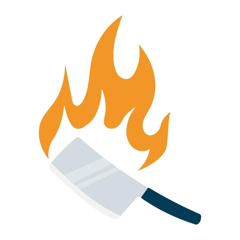 kitchen knife on flames vector illustration