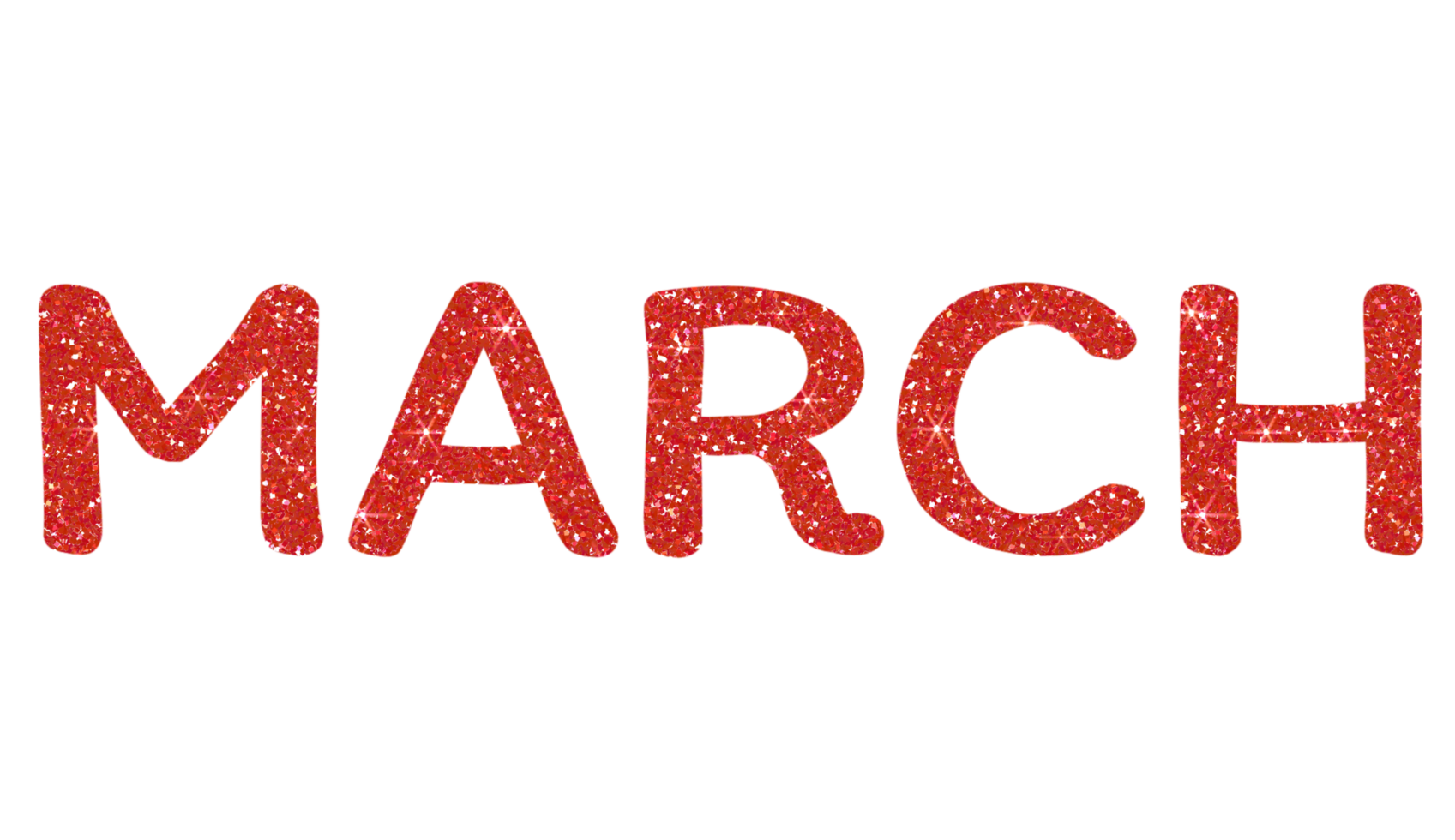 Red glitter MARCH Letters Icon. March sign. Design for decorating