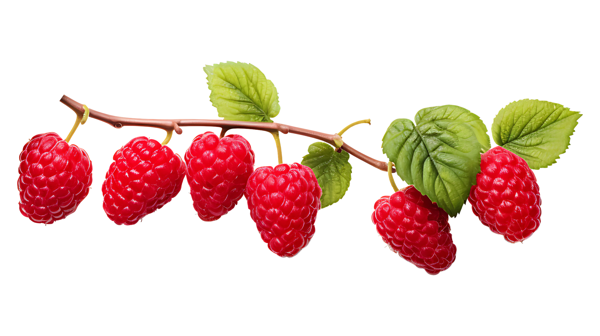 Raspberry branch isolated on transparent background. Raspberry fruits