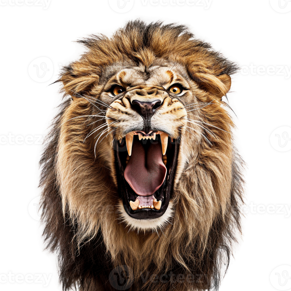 Lion with open mouth isolated on transparent background, created with generative AI png