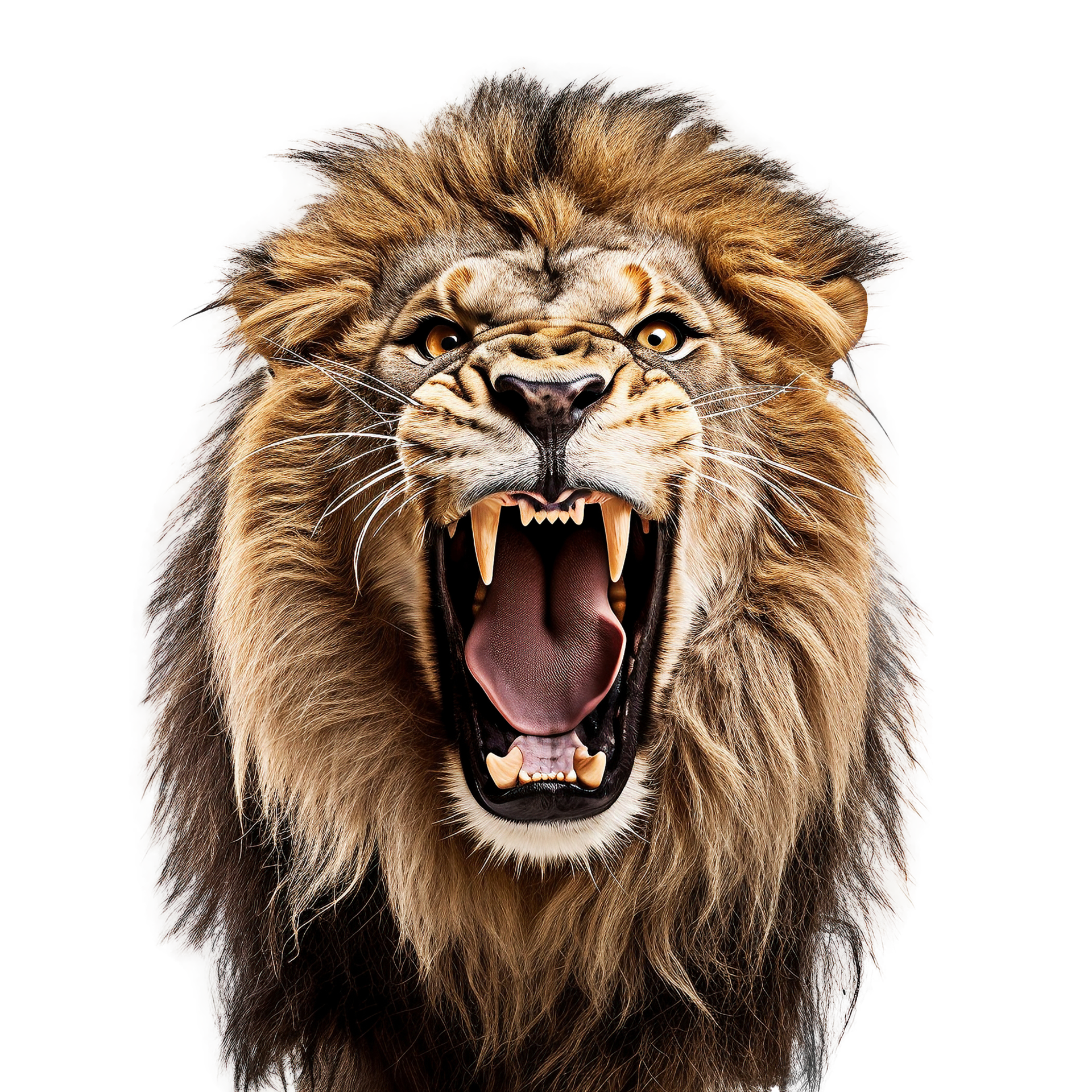 Premium AI Image  A lion roars with his mouth open.