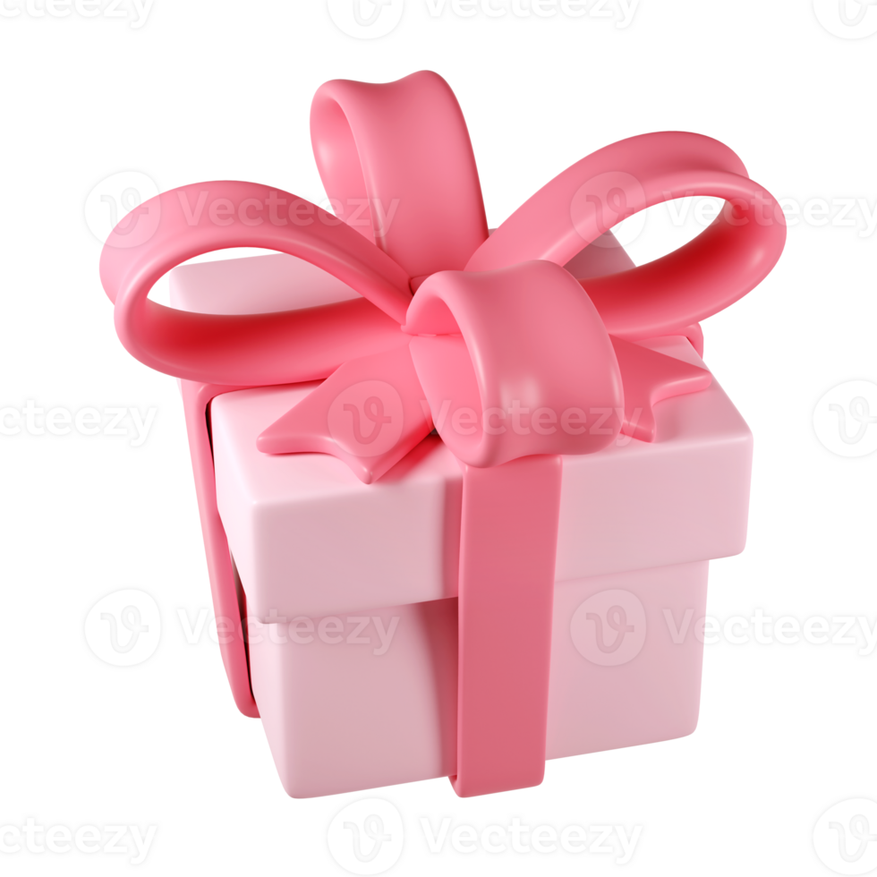 3d pink christmas gift box icon with pastel ribbon bow transparent background. Render modern holiday. Realistic icon for present, birthday or wedding banner png