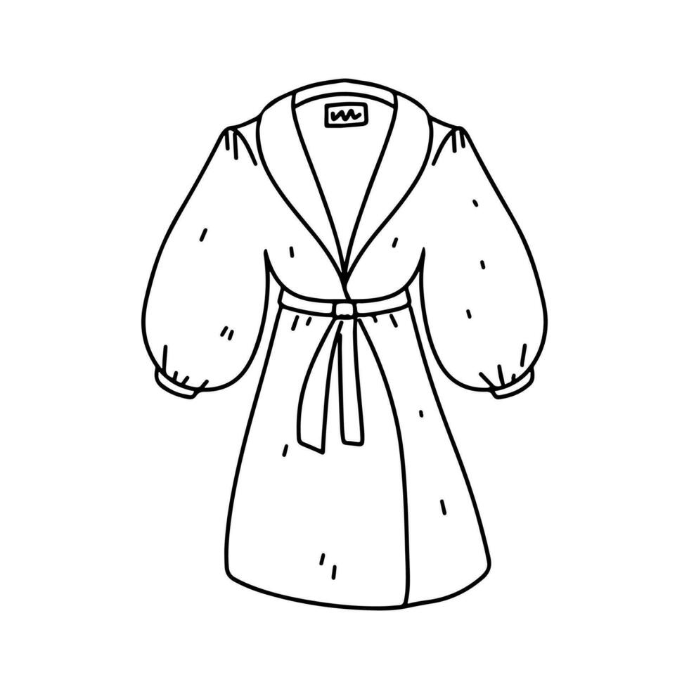 Cute bathrobe. Hand drawn doodle style. Vector illustration isolated on white. Coloring page.