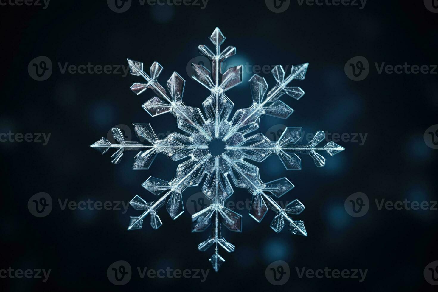 Single snowflake on dark background. Generative AI photo