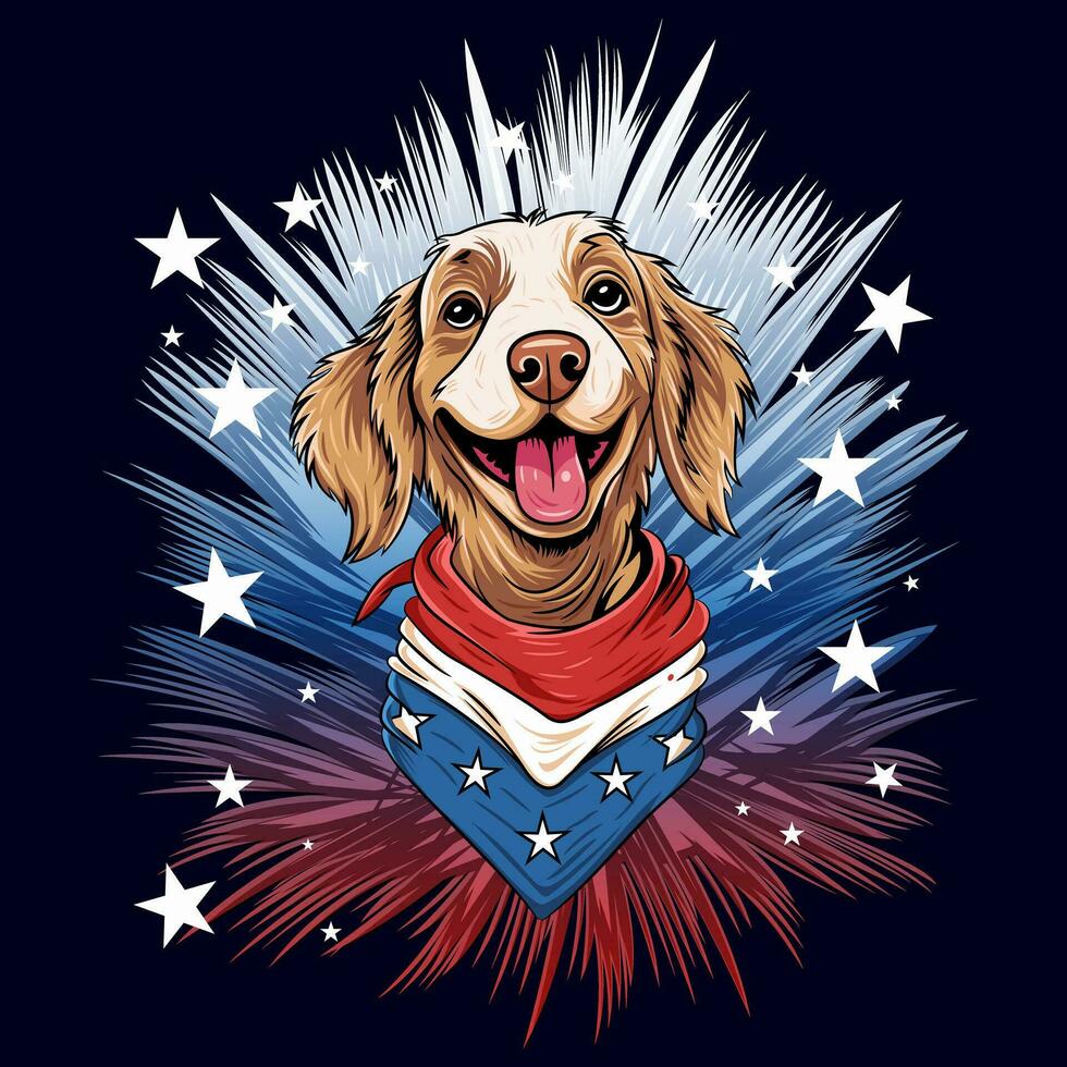 A Cartoon Dog is Depicted Holding the Stars and Stripes of the American Flag aloft vector illustration