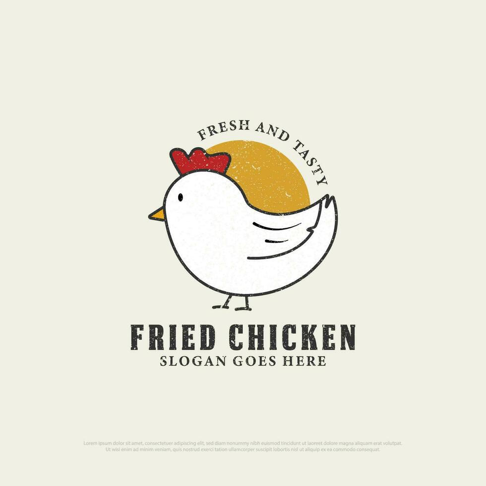 Fried Chicken restaurant logo design with grunge style, retro chicken restaurant  vector illustration