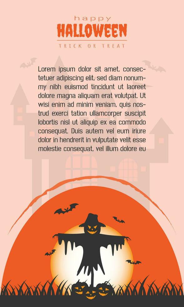 Happy Halloween template with castle and scarecrow vector