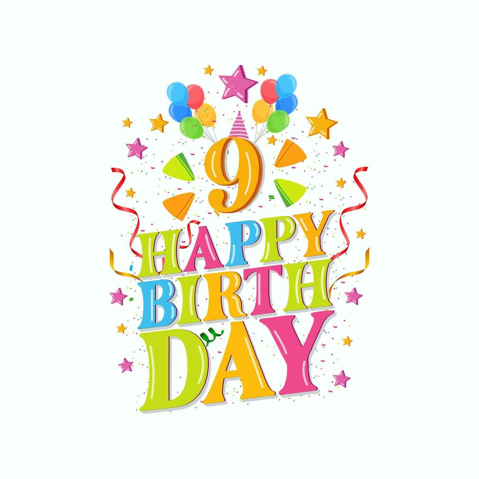 9th happy birthday logo with balloons, vector illustration design for birthday celebration, greeting card and invitation card.