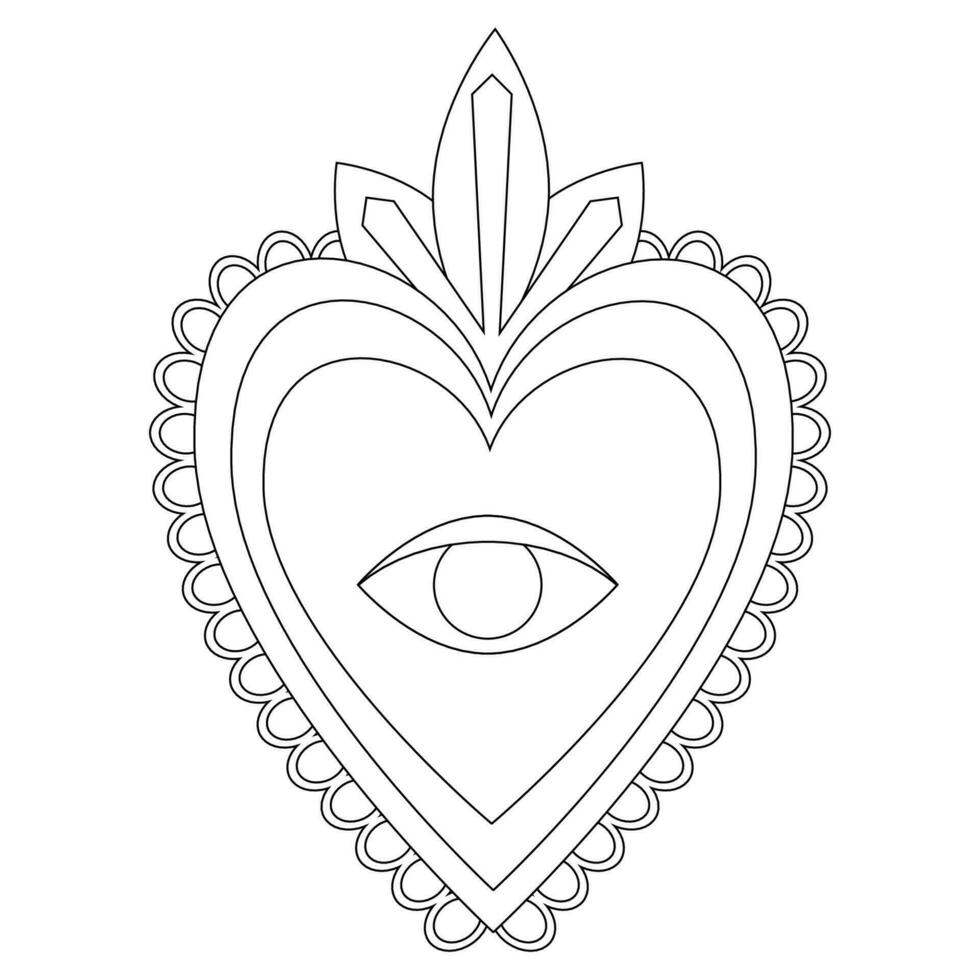 Mexican embroidery coloring page heart with eye vector