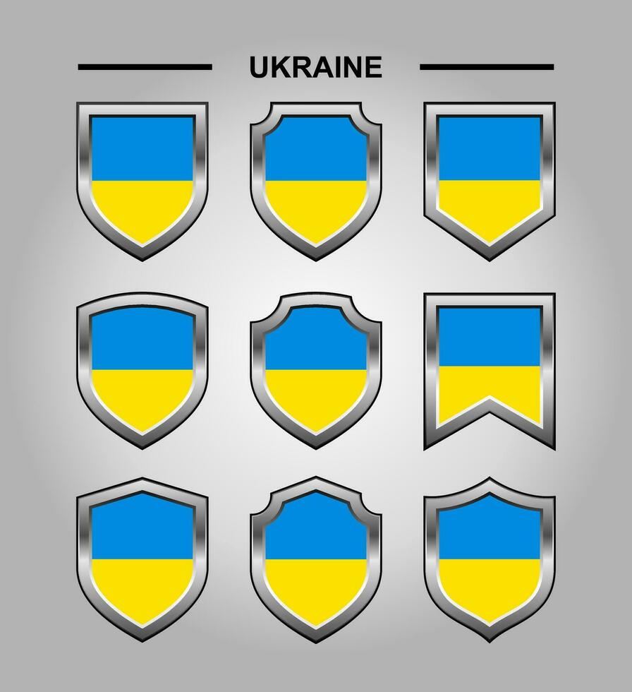 Ucrania nacional emblemas bandera con lujo proteger vector