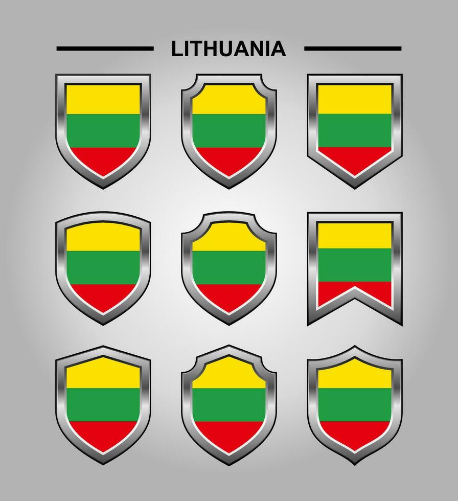 Lithuania National Emblems Flag with Luxury Shield vector
