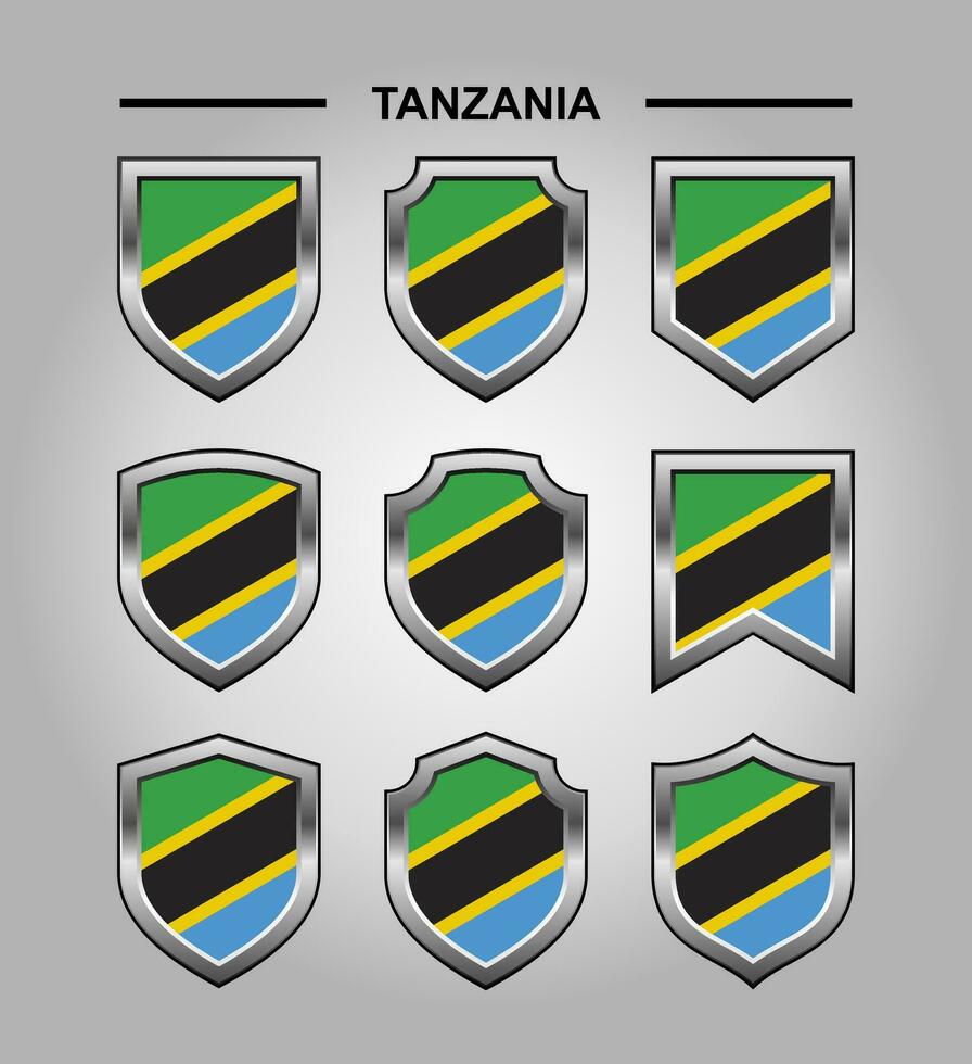 Tanzania nacional emblemas bandera con lujo proteger vector