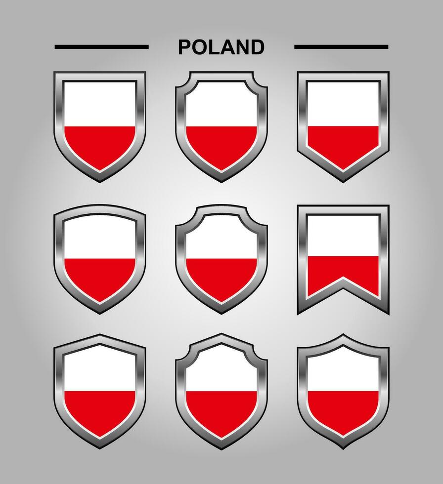 Poland National Emblems Flag with Luxury Shield vector