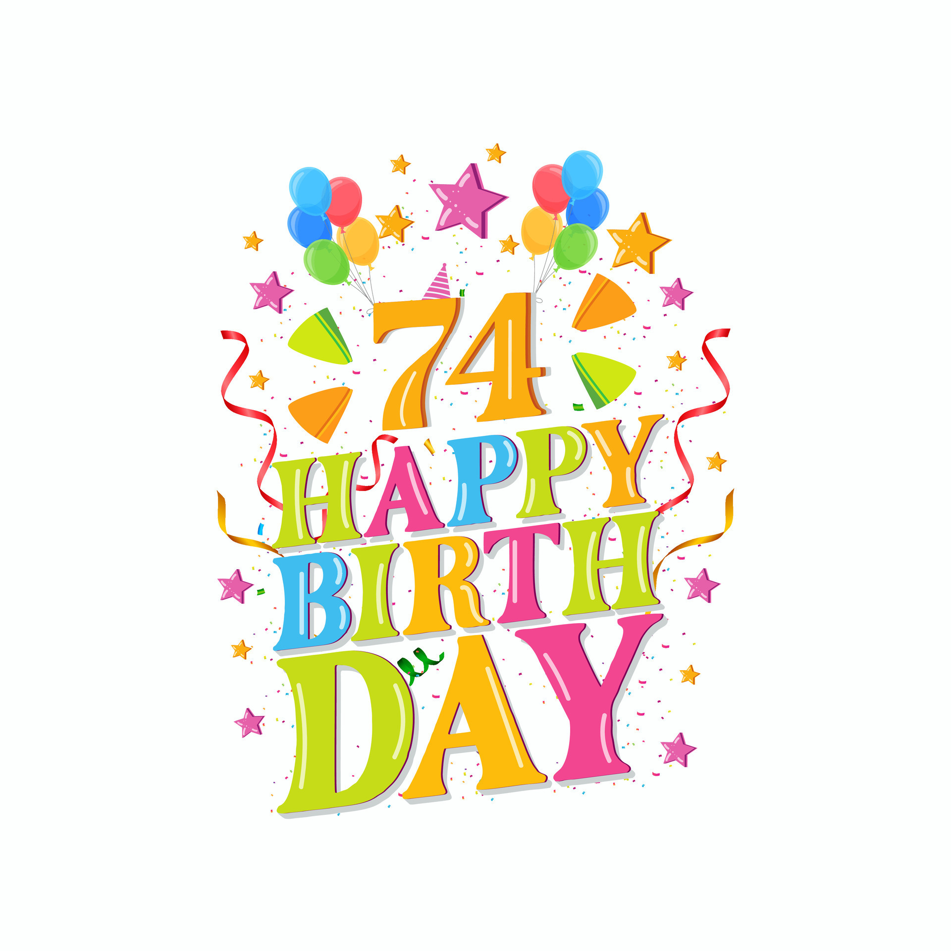 74 Years Happy Birthday Logo With Balloons Vector Illustration 74th 74 Years Happy Birthday Logo With Balloons Illustration 74th Birthday Celebration Design Vector