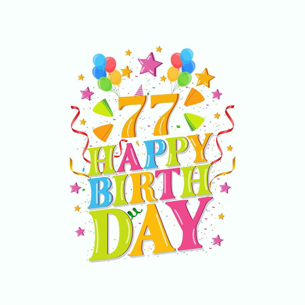 77 years happy birthday logo with balloons, vector illustration 77th Birthday Celebration design