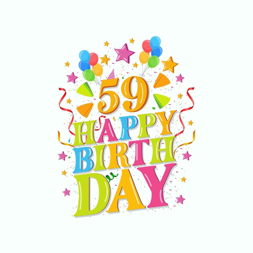 59 years happy birthday logo with balloons, vector illustration 59th Birthday Celebration design