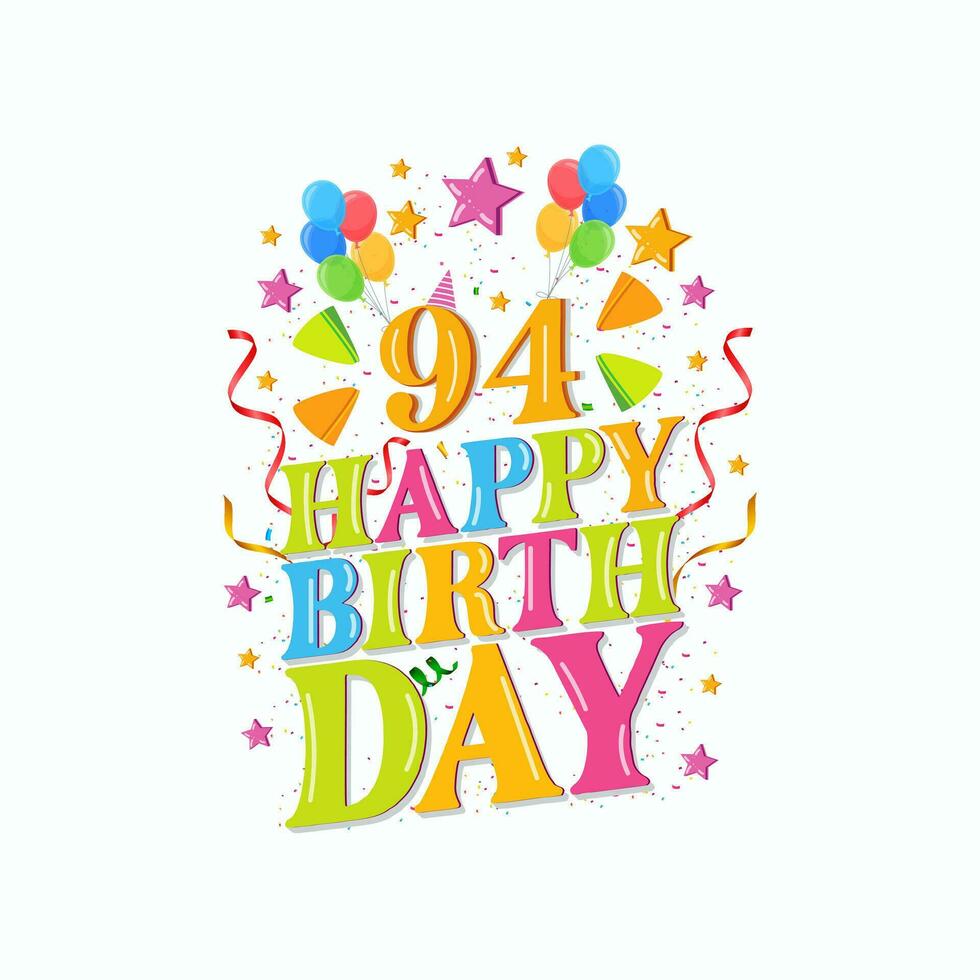 94 years happy birthday logo with balloons, vector illustration 94th Birthday Celebration design