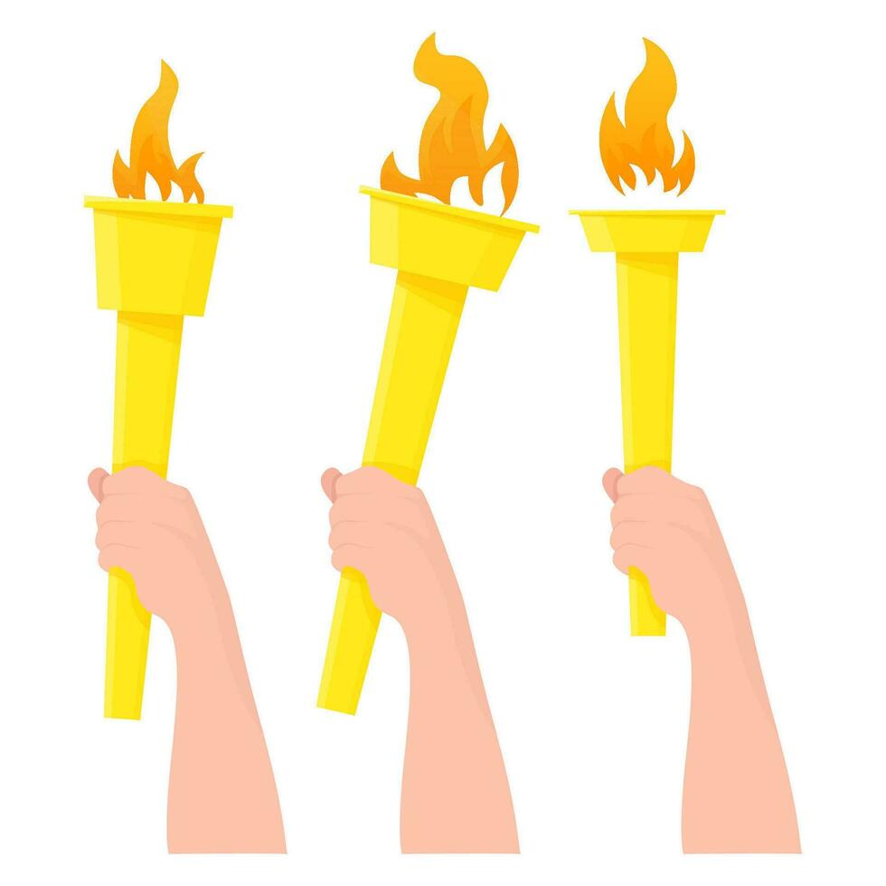 Golden torch with fire in hand vector