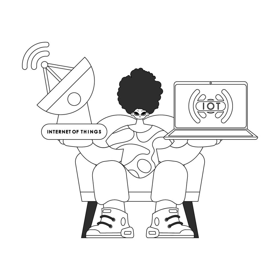 He is toting an antenna and laptop to handle IoT data, vector linear design