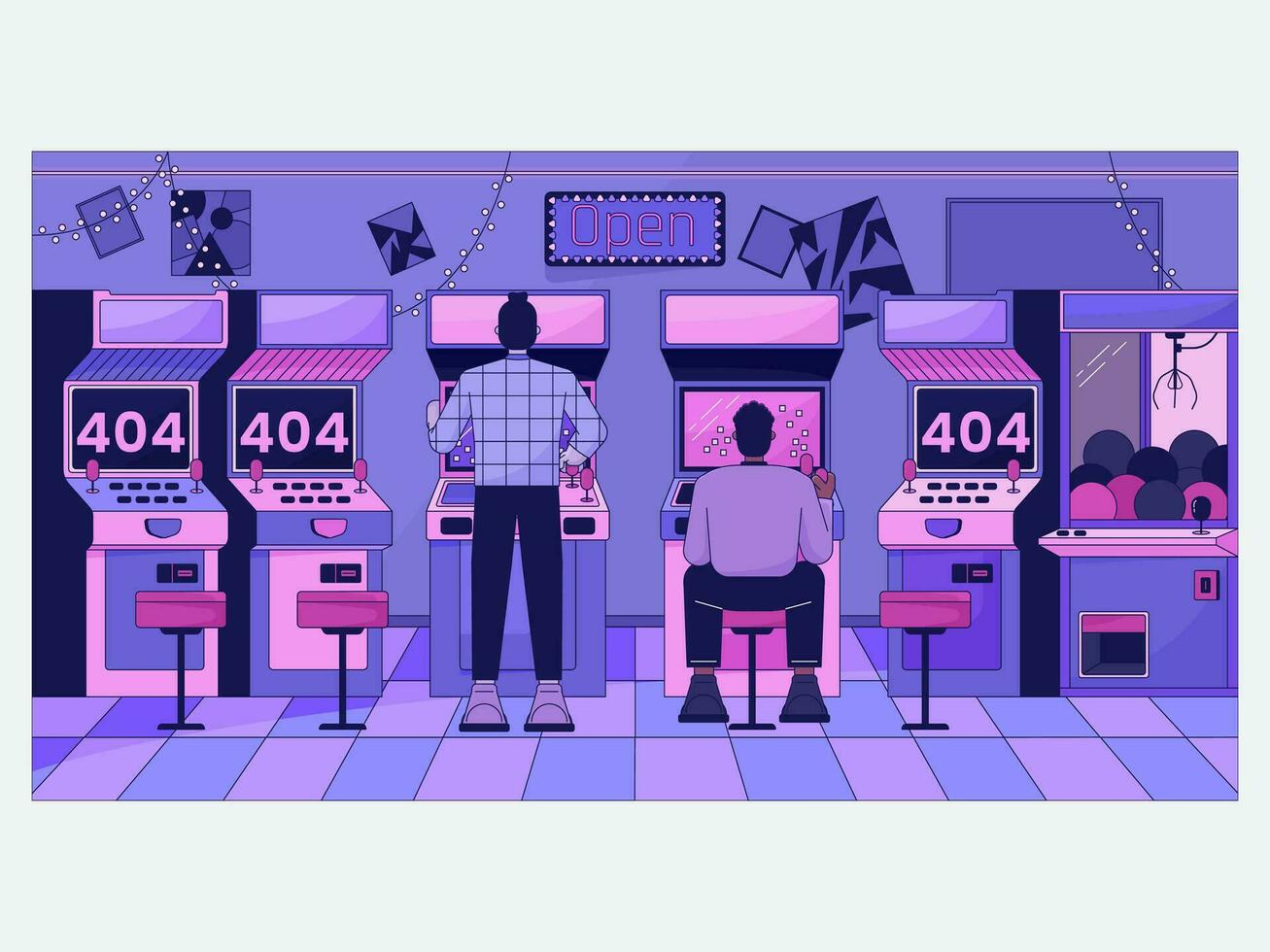 Neon Aesthetic Illustration Pack Man playing arcades error 404 Illustration vector
