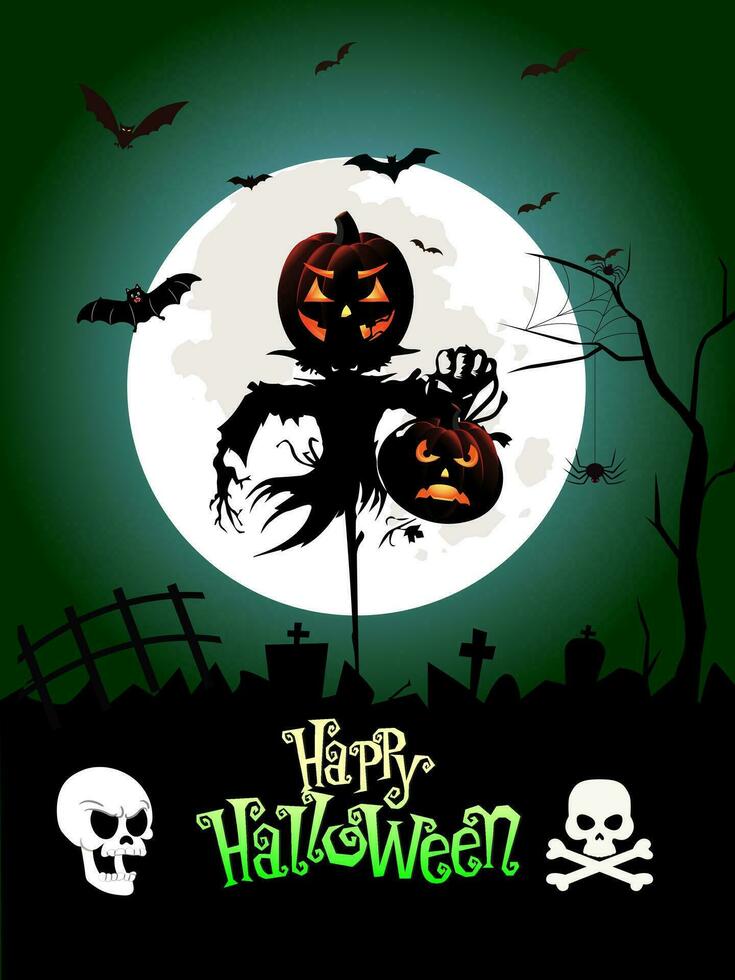 Halloween day festival icons for banners, cards, flyers, social media wallpapers, etc. Halloween illustration. Horizontal banner with pumpkins on night background. vector