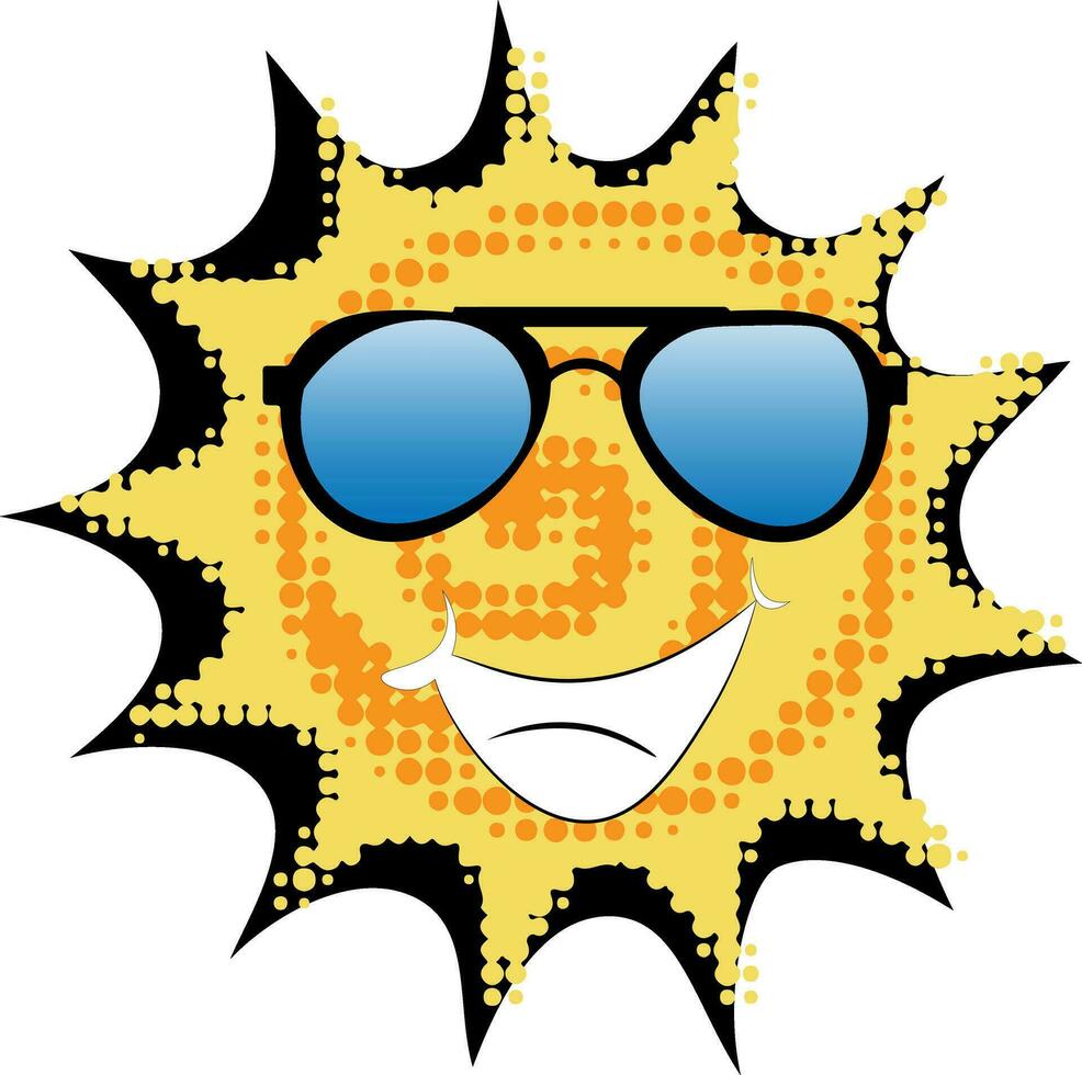 Happy sun with glasses, retro design vector